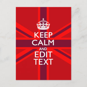 Red Burgundy Keep Calm Jouw tekst Union Jack vlag Briefkaart
