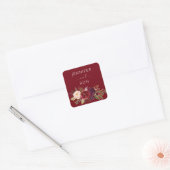 Red Burgundy Marsala Floral Name Square Vierkante Sticker (Envelop)