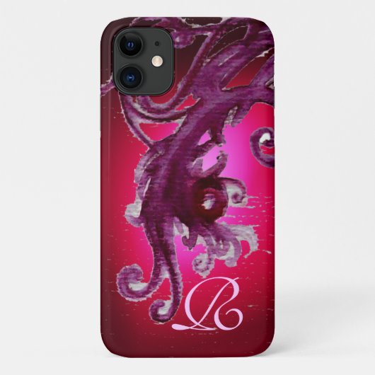 RED BURGUNDY PAARSE BERRIES AND SWIRLS MONOGRAM Case-Mate iPhone CASE (Achterkant)