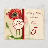  Red Burgundy Poppy Table Number Kaarten (Achterkant)