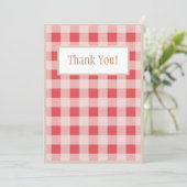 Red Burgundy Pset Gingham Country Weddenschap Bedankkaart (Staand voorkant)
