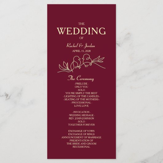 Red Burgundy Wedding Programma (Voorkant)