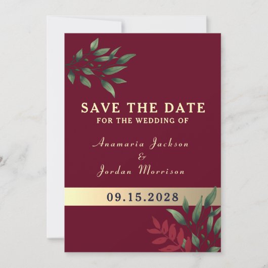 Red Burgundy Wedding Save The Date (Voorkant)