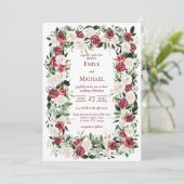  Red Burgundy White Roses Lijst Kaart (Staand voorkant)