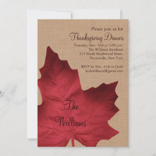 Red Burlap Thanksgiving Diner Invitation