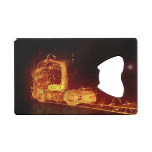 Red Burning Truck in Fire Flams Kredietkaart Flessenopener