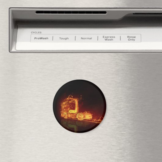 Red Burning Truck in Fire Flams Magneet (Insitu (Vaatwasser))