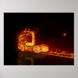 Red Burning Truck in Fire Flams Poster