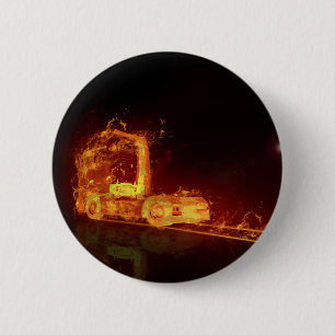 Red Burning Truck in Fire Flams Ronde Button 5,7 Cm