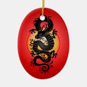 Red Burst Chinese draak Keramisch Ornament