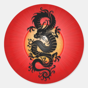 Red Burst Chinese draak Ronde Sticker