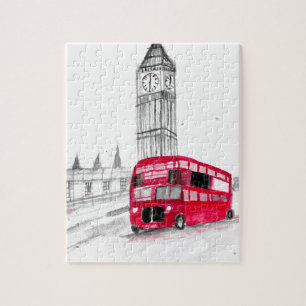 Red bus London waterverf Engeland Legpuzzel