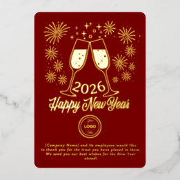 Red Business New Year 2026 Champagne Gold Folie Feestdagenkaart