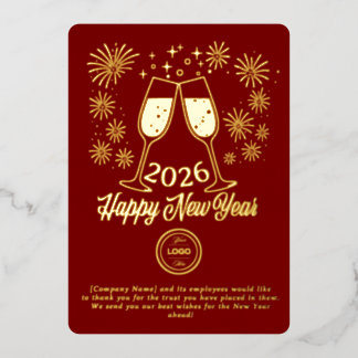 Red Business New Year 2026 Champagne Gold Folie Feestdagenkaart
