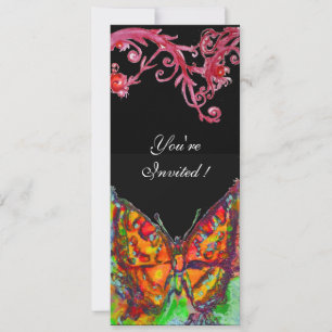 RED BUTTERFLY, FLORAL SWIRLS Gold Yellow Black Kaart