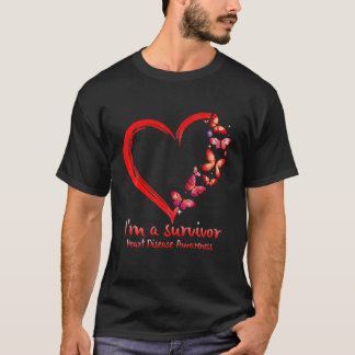 Red Butterfly Heart I'm A Survivor Heart Disease A T-shirt