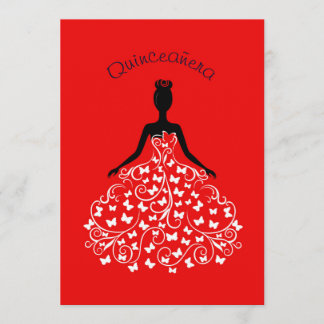 Red Butterfly Quinceanera Ball Gown Uitnodiging