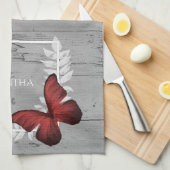 Red Butterfly Rustic Kitchen Towel Theedoek (Quarter Fold)