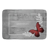 Red Butterfly Rustic Personalized Bath Mat (Voorkant)
