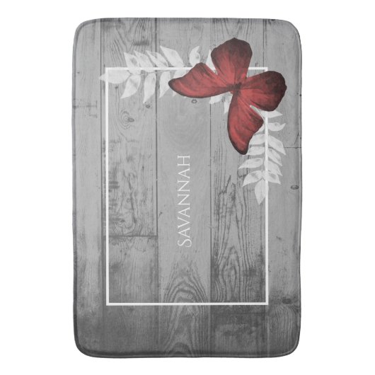 Red Butterfly Rustic Personalized Bath Mat (Voorkant Verticaal)