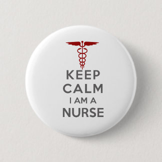 Red Caduceus Keep Calm Ik ben verpleegster Ronde Button 5,7 Cm