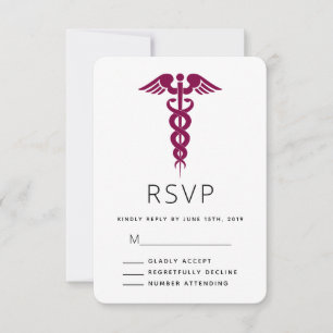 Red Caduceus Medical Symbol Afstuderen RSVP Kaartje