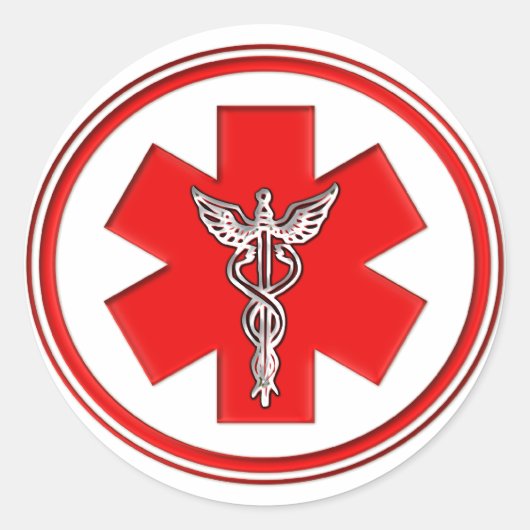 Red Caduceus Ronde Sticker (Voorkant)