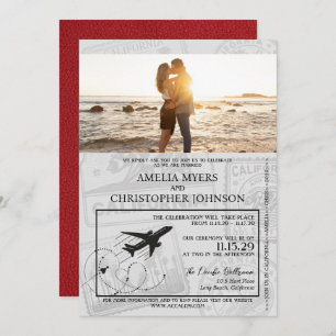 Red California Passport Wedding Kaart