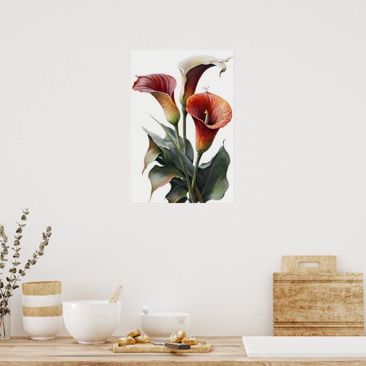 Red Calla Lilies Lily Art Imprimer Poster (Cuisine)