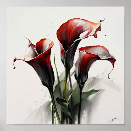 Red Calla Lilies Lily Art Imprimer Poster (Devant)