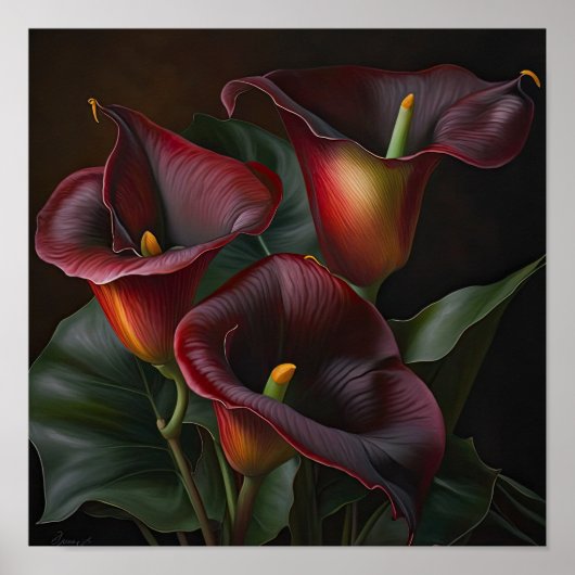 Red Calla Lilies Lily Art Imprimer Poster (Devant)