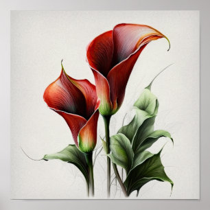 Red Calla Lilies Lily Bloemenkunst Print Poster