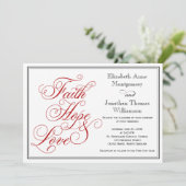 Red Calligraphy Faith Hope Love Faire-part de mari (Debout devant)