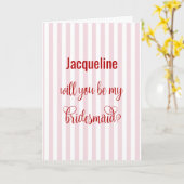 Red Calligraphy + Pink Stripe Bridesmaid Proposal Kaart (Gele Bloem)