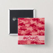 Red Camo Camouflage Name Persoonlijk Vierkante Button 5,1 Cm (Voorkant /achterkant)