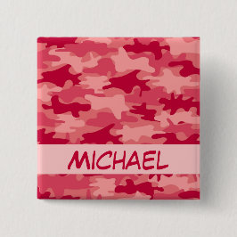 Red Camo Camouflage Name Persoonlijk Vierkante Button 5,1 Cm