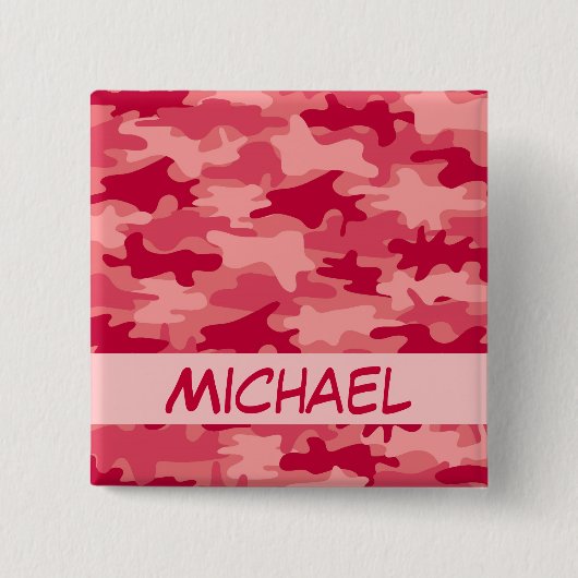 Red Camo Camouflage Name Persoonlijk Vierkante Button 5,1 Cm (Voorkant)