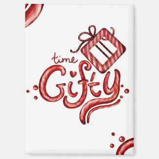 Red Candy Cane Christmas Decor “Gifty Time” Magneet