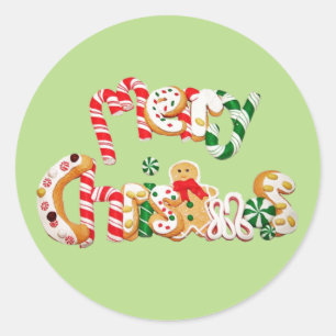 Red Candy Cane Gingerbread Cookie Vrolijk Kerstfee Ronde Sticker