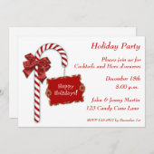 Red Candy Cane Invitation Kaart (Voorkant / Achterkant)