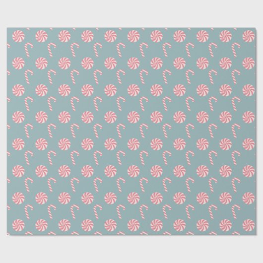 Red Candy Cane Pattern Slate Blue Cadeaupapier (Vlak)
