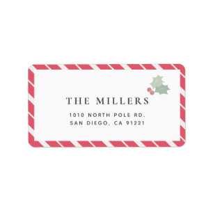 Red Candy Cane Stripes Modern Holiday Adress Etiket