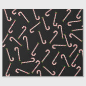 Red Candy Canes Holiday Black Pattern Cadeaupapier (Vlak)