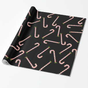 Red Candy Canes Holiday Black Pattern Cadeaupapier