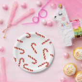 Red Candy Canes Waterverf Holiday Pattern Papieren Bordje (Feest)