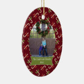 Red candycanes kerstfeestfoto-versiering keramisch ornament (Rechts)