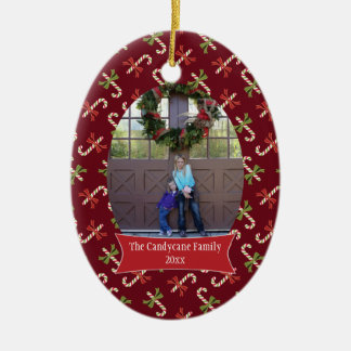 Red candycanes kerstfeestfoto-versiering keramisch ornament
