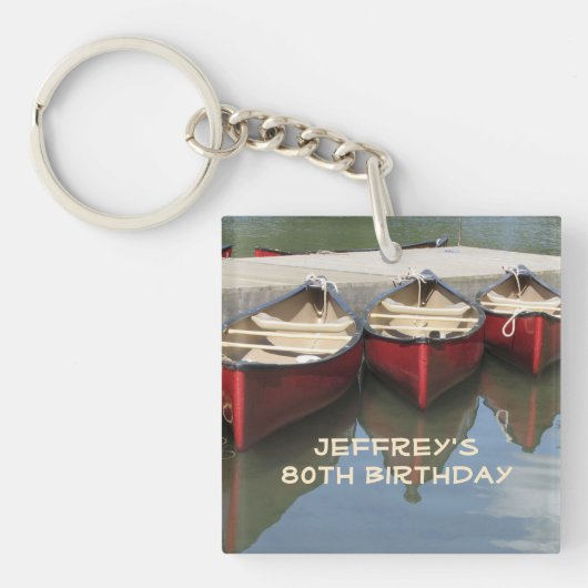 Red Canoes 80th Birthday Persoonlijke benaming Acr Sleutelhanger (Voorkant)
