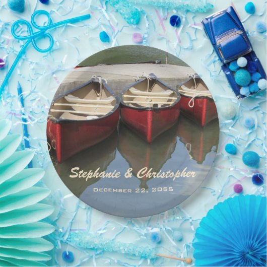 Red Canoes Wedding Name en Date Paper Bord (Feest)