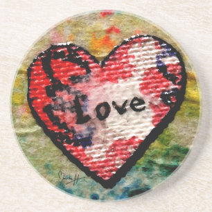 Red Canvas hart met liefde Zandsteen Onderzetter